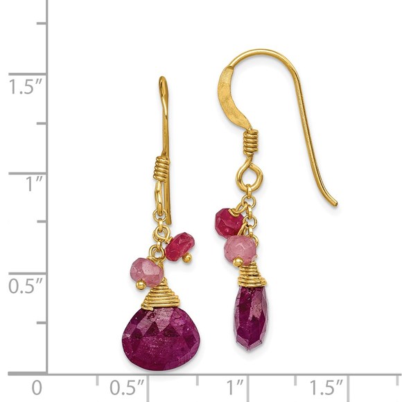 Sterling Silver Gold-tone Vermeil Ruby July Birthstone Teardrop Dangle Earrings - Picture 4 of 4